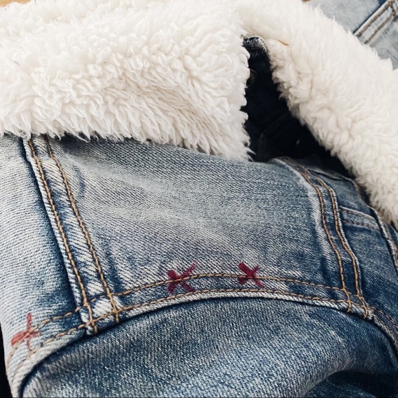 TRUE RELIGION DENIM FAUX FUR LINED FALL WINTER QUILTED JEAN JACKET OUTERWEAR S - Picture 7 of 8